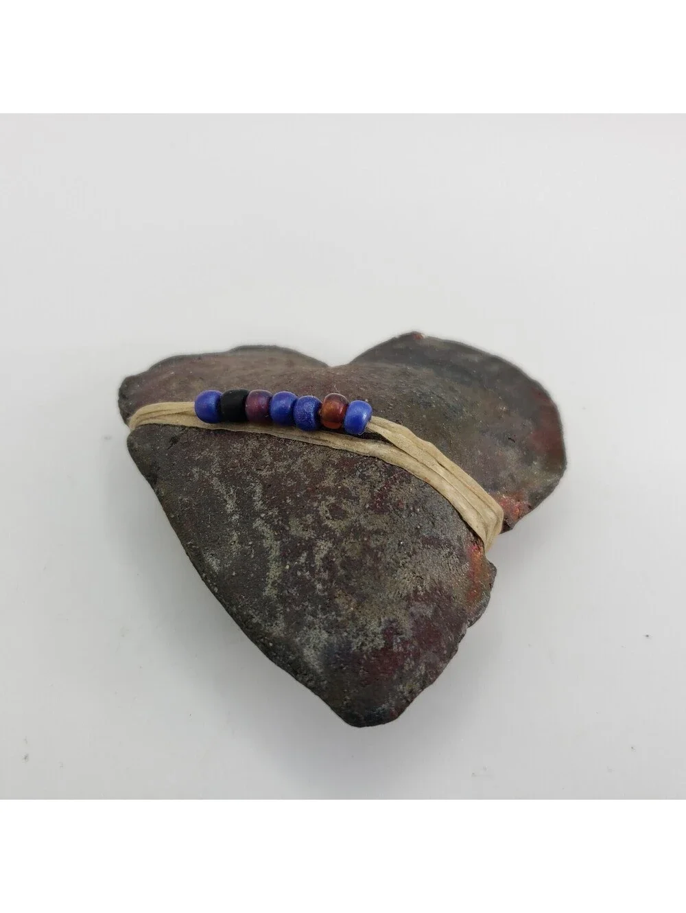 Raku Art Pottery Spirit Rattle Heart Shape Beaded Hand Made Artisan
